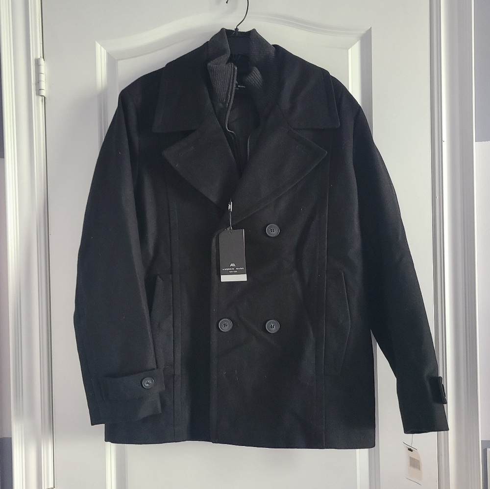 Wool Blend Double Breasted Peacoat Andrew Marc Mens Size Medium